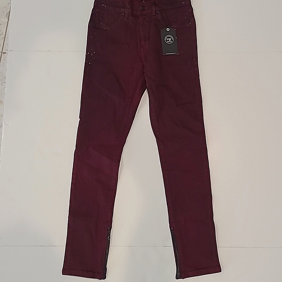NWT Kasil Wine Colored Coated Print Jeans - Picture 1 of 5